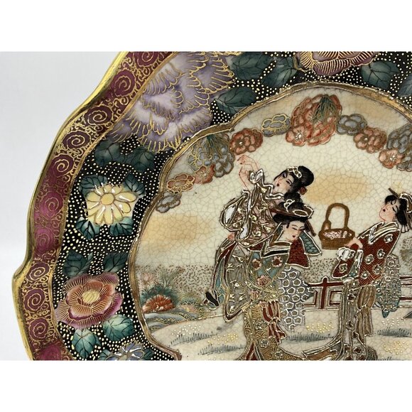 Satsuma United Wilson Chinese Women Porcelain Gold Embellished Plate Vintage - Picture 15 of 16